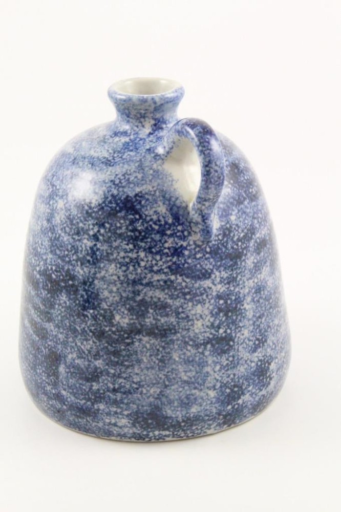 Flat Earth Pottery Blue & White Spongeware Jug-1987