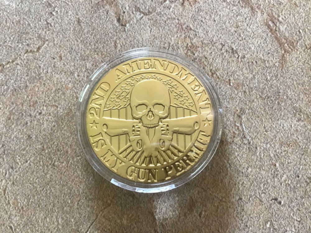 "SECOND AMENDMENT IS MY GUN PERMIT" GOLD PLATED TOKEN COIN