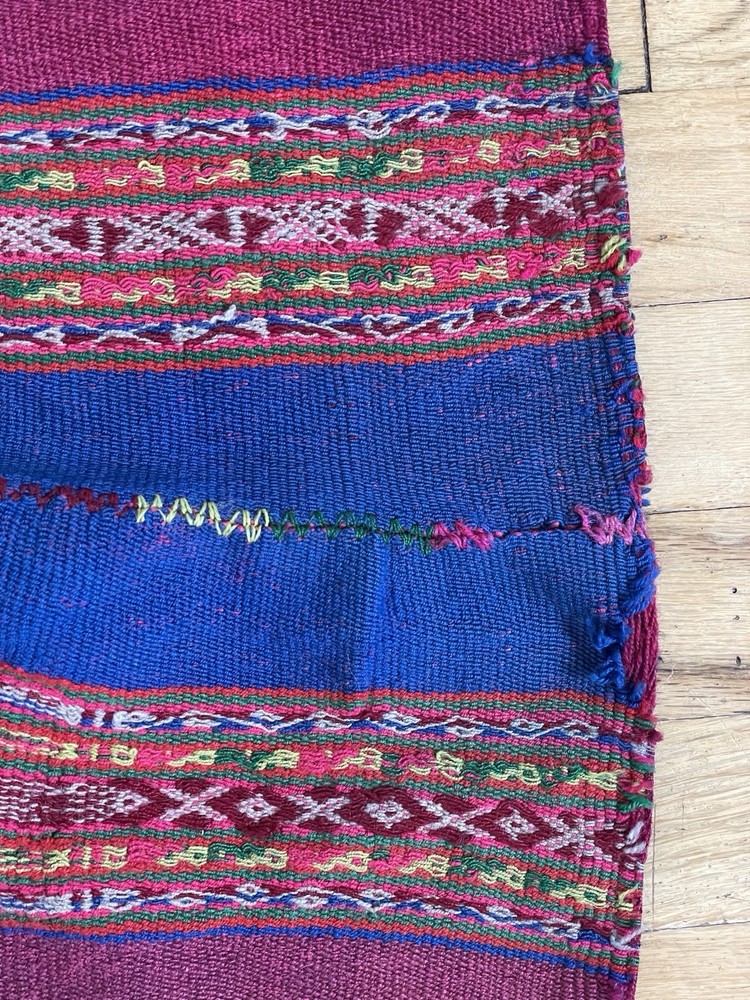Peruvian Antique Hand Loomed Wool Natural Dyed Shawl Blanket from Cusco Peru