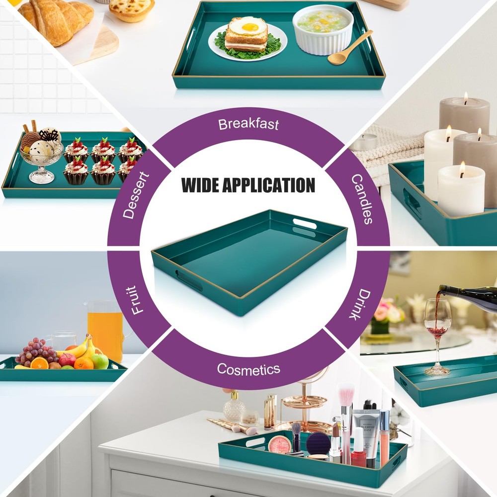 Teal Serving Tray Rectangular Plastic Coffee Table Ottoman 15.7x10.2x1.37