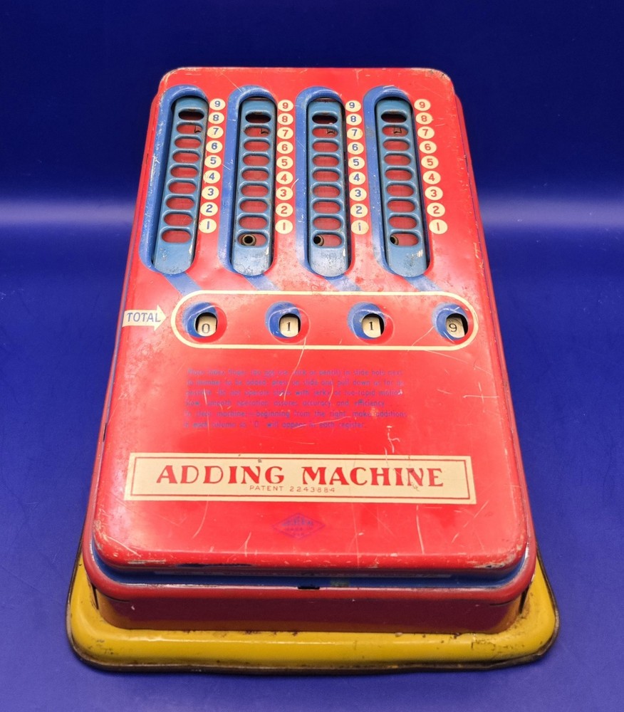 Vintage 1940's Wolverine Supply & Mfg Co. Metal Finger Pull Adding Machine ~ USA