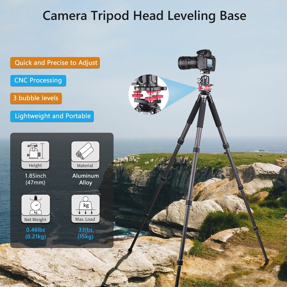CNC Tripod Leveling Base 68MM Camera Tripod Head Leveler Panoramic Tripod Head