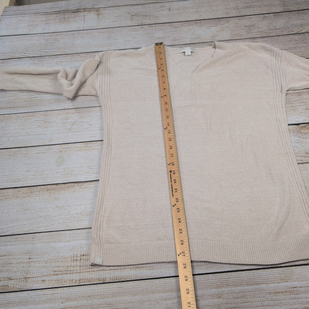 Barefoot Dreams CozyChic Ultra Lite V-Neck Pullover Sweater Beige Medium