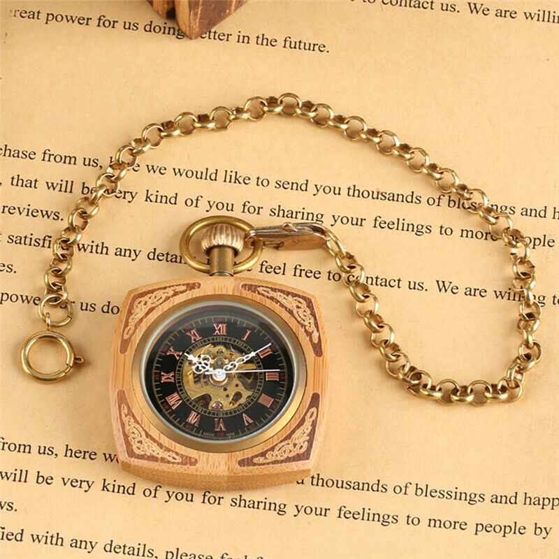 Steampunk Mechanical Automatic Skeleton Men Women Pocket Watch Square Case