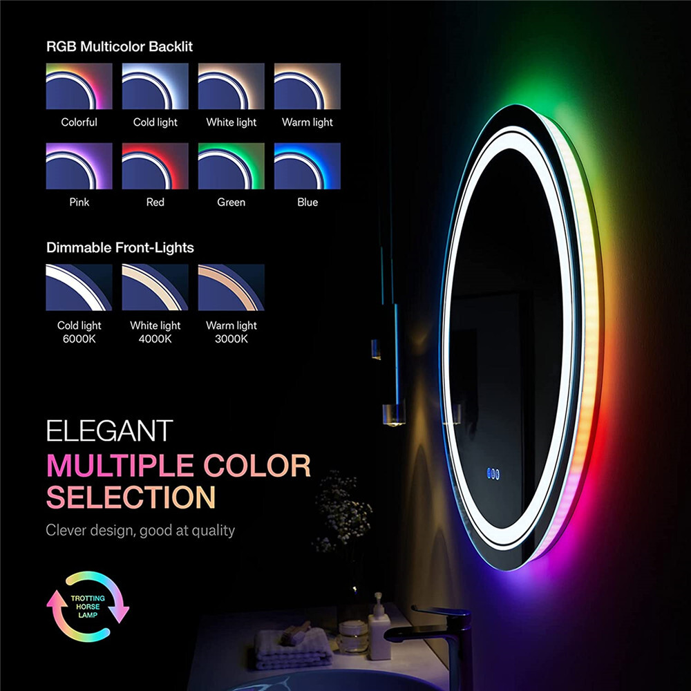 13 Sizes Modern LED Bathroom Mirror Dimmable Antifog Front Lights & RGB Backlit