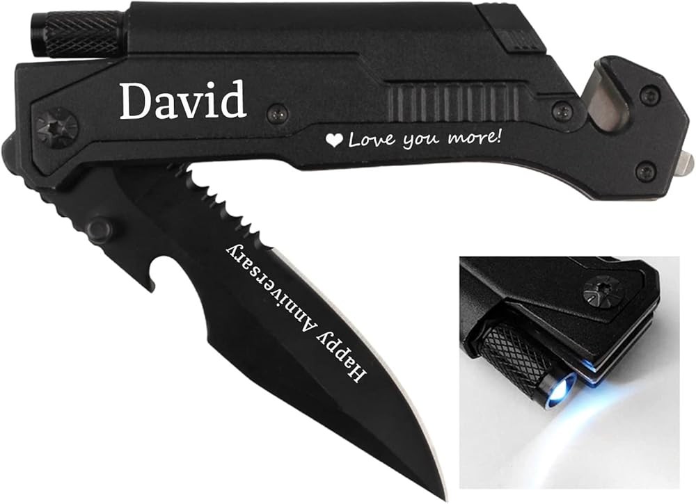 Husband Birthday Present, Poet Knife Functs, LED Light, Fire Starter,