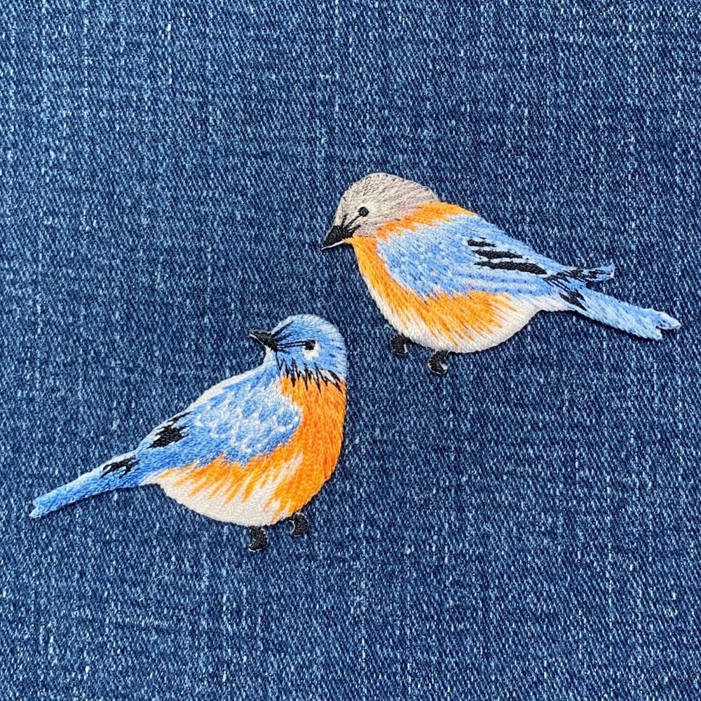 2-Pack Bluebird Applique Patch Set - Embroidered Blue Bird Badges (Iron On)
