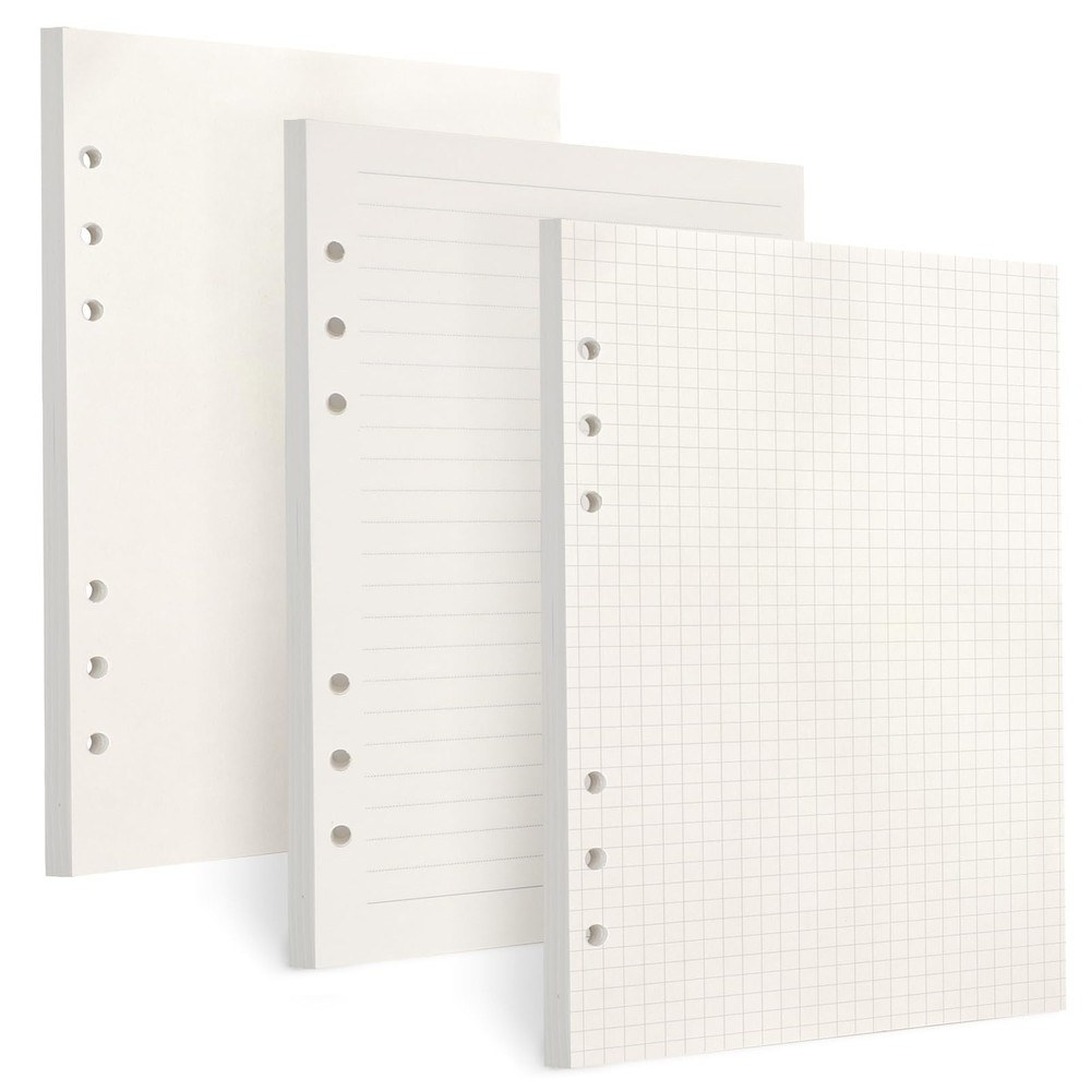 Toplive A5 Refill Paper, [3 Pack] 100GSM Thick 6 3 Pack, Blank+Line+Grided