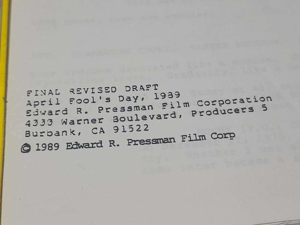 Reversal of Fortune Final Revised Draft 1989 Screenplay Script by Nicholas Kazan