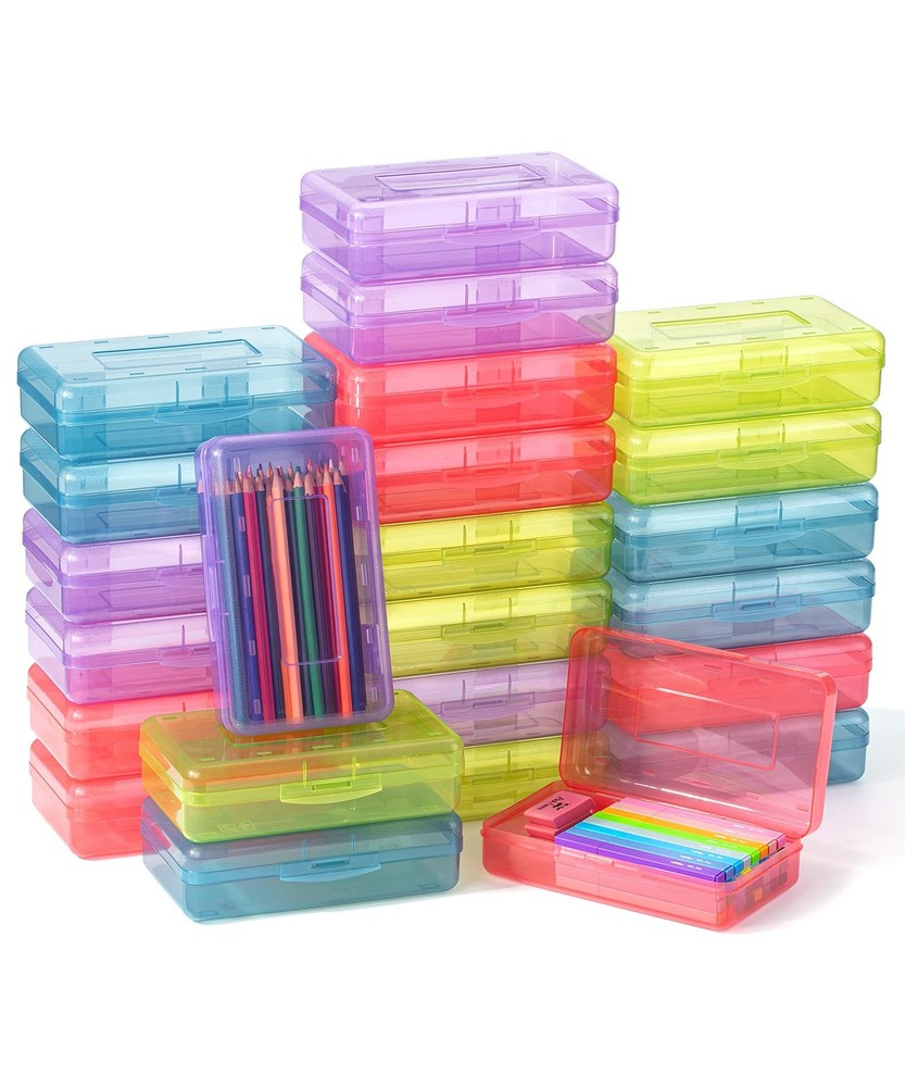 Mr. Pen 24-Pack Pencil Box Bulk Assorted Colors Durable Plastic Storage Case