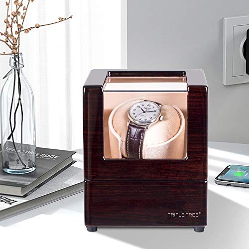 Single Watch Winder for Automatic Watches, with Super Quiet Pine Bark Pattern