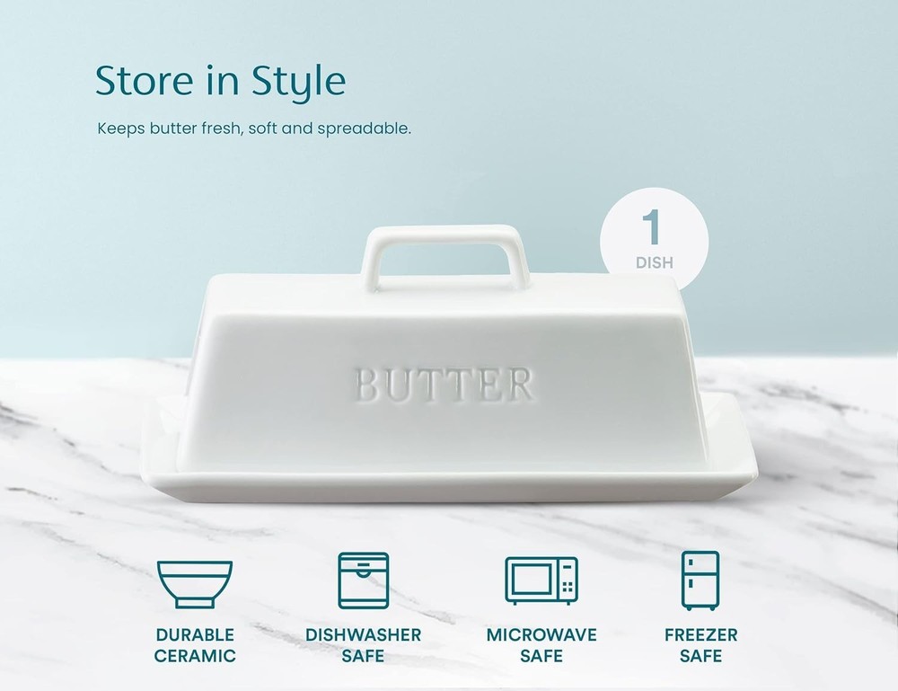 Stylish Rectangular Ceramic Butter Dish with Lid - Soft & Spreadable Convenience