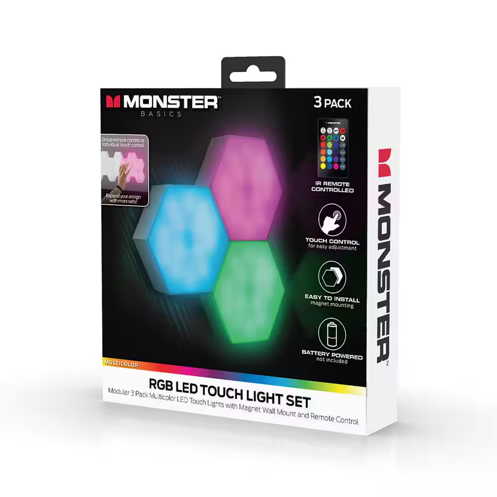Hexagon Unique Multi-Color LED Touch Light, 4 Color-Changing Modes, DIY Installa
