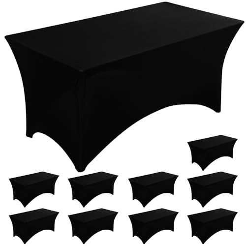 10 Pack Table Cloths Rectangle 8FT, Spandex Table Covers, Black 8Feet-10Pack