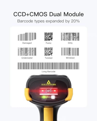 Bluetooth Barcode Scanner, 2D 1D Wireless Handheld Scanner, QR Code Scanner,