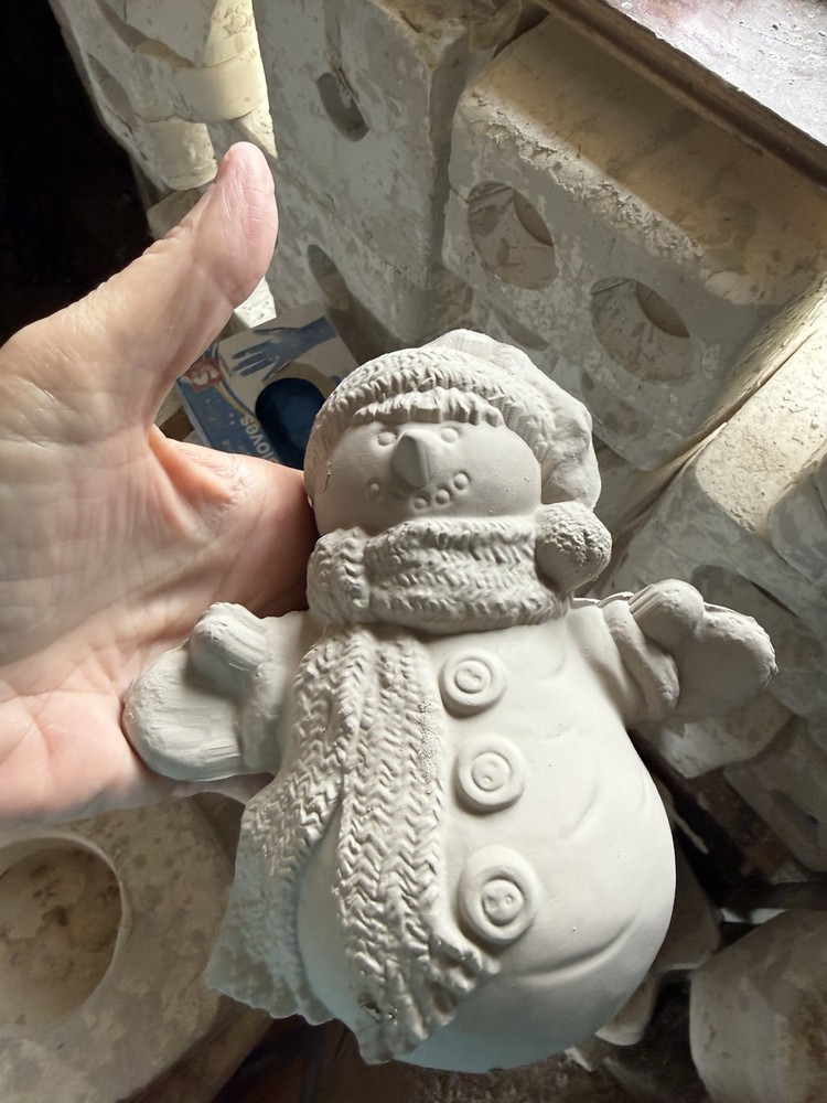 Ceramic Bisque Snowman Christmas Scene Ready to Paint