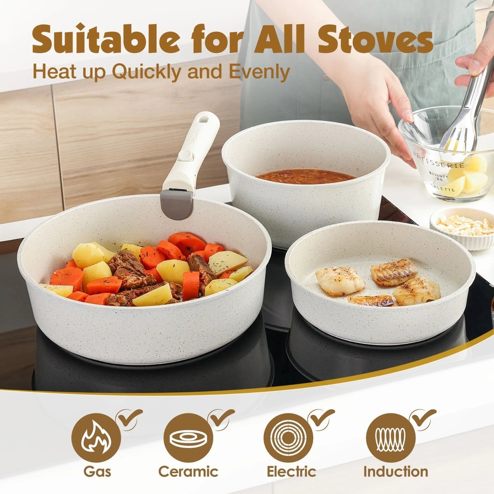 Cookware Set 17Pcs Nonstick Detachable Handle Induction Stackable