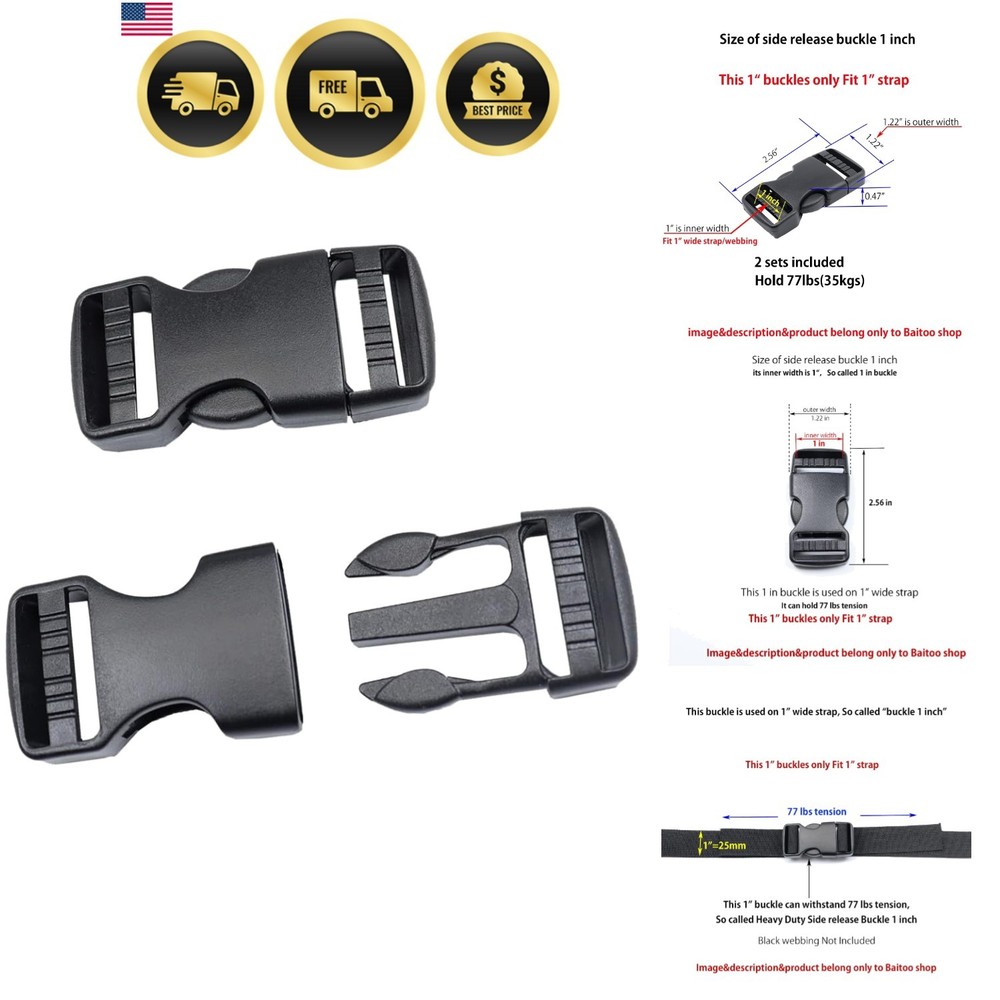 Side Release Buckles Heavy Duty Plastic Buckle Snap Clips Clasps Backpack Buc...