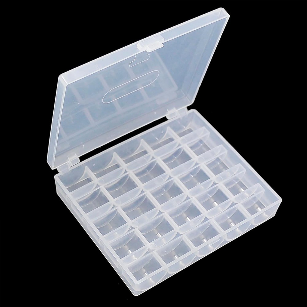 Durable 25-Slot Bobbin Storage Box - Compact, Transparent Sewing Accessory
