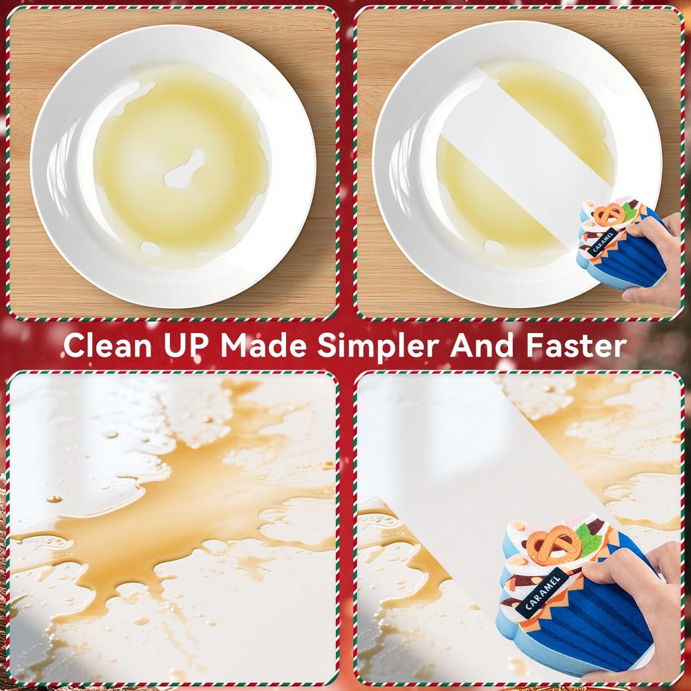4-Piece Milk & Bread Sponge Set (4 Unique Designs) - Double-Sided Kitchen Cle...