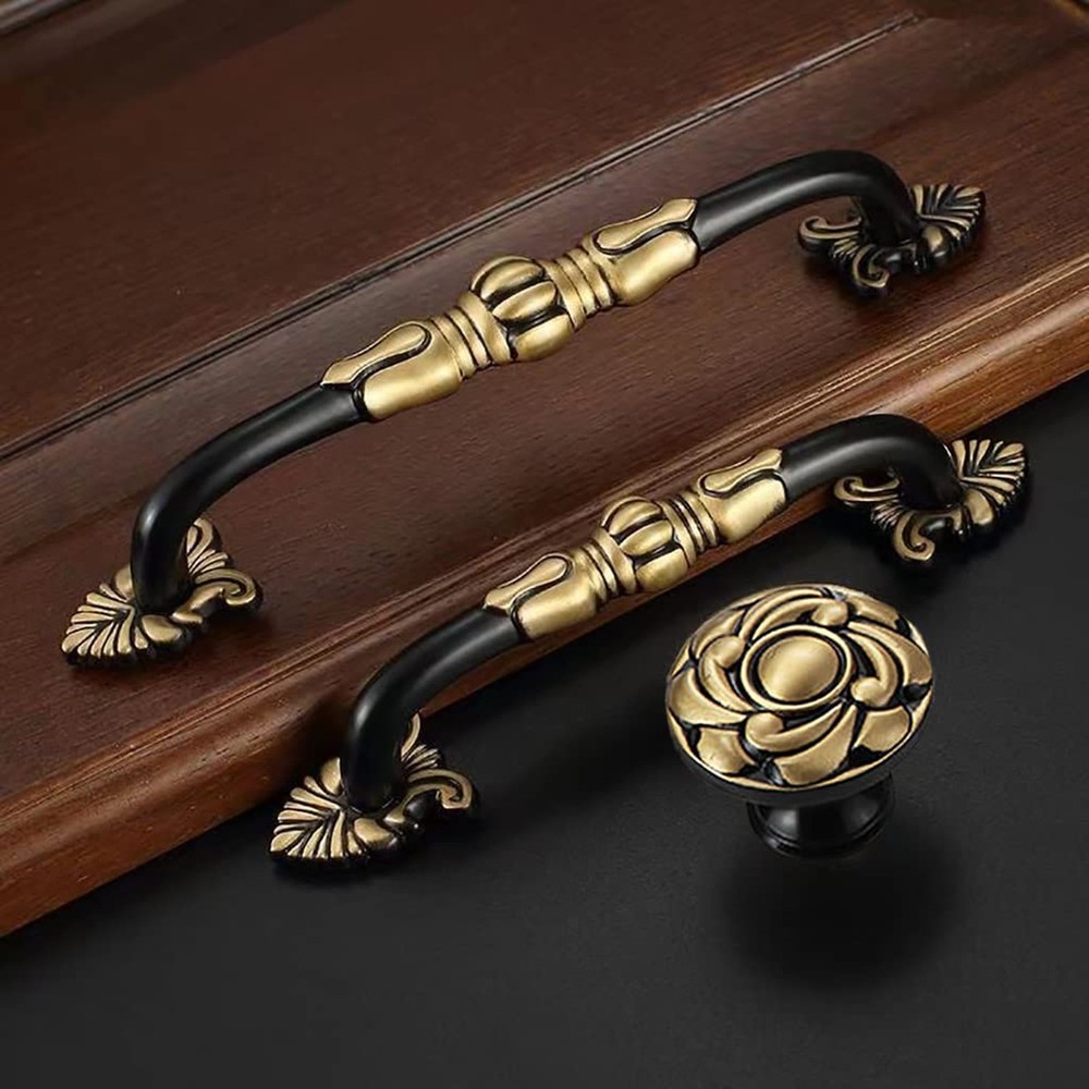 2 Pack 3-3/4” Brass Cabinet Pulls Antique Floral Pattern Cupboard Handle D