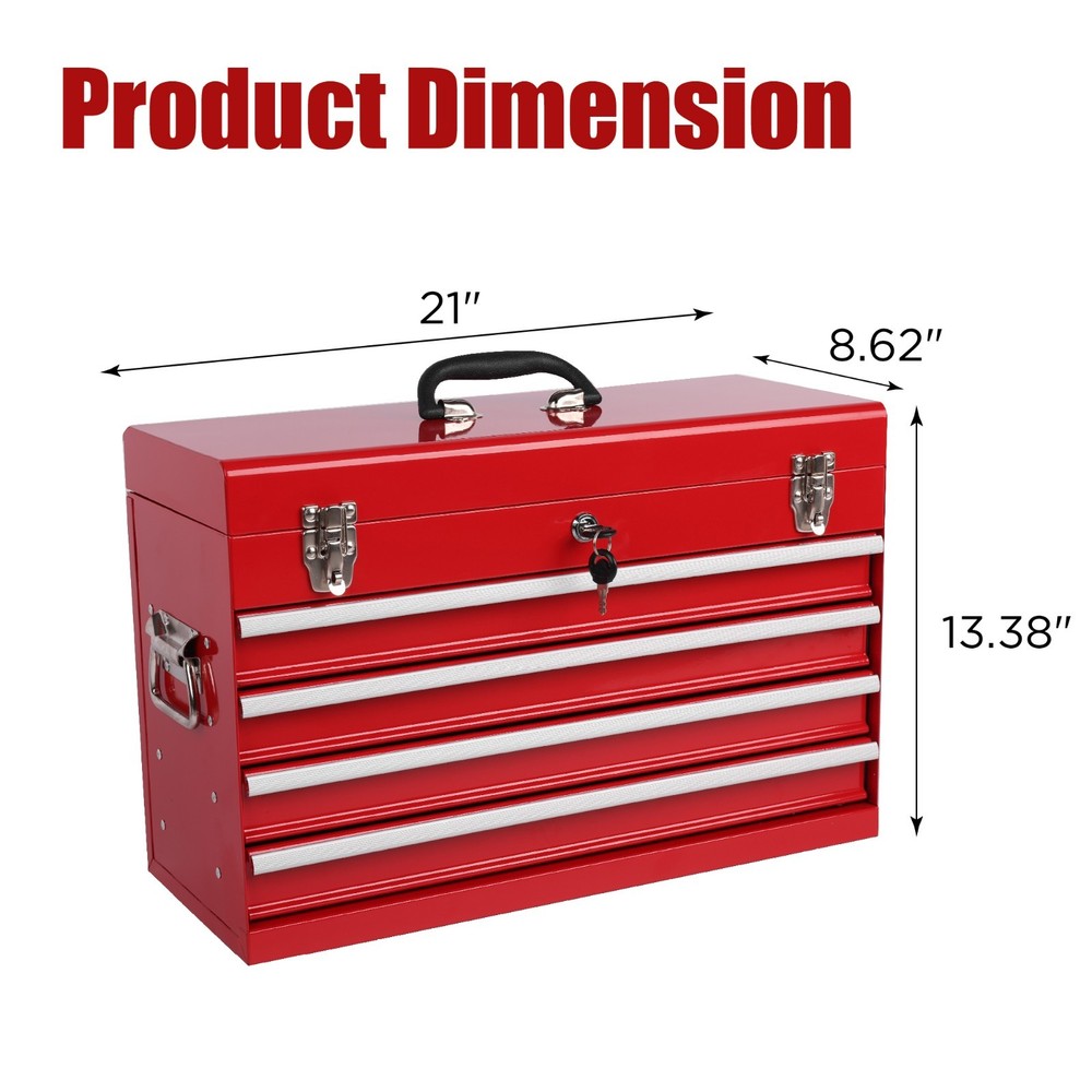 1Pcs Multi-Function Tool Organizer Heavy Duty Metal Red Tool Box with EVA Liners