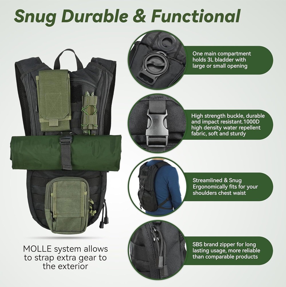 Hydration backpack with 3L TPU water bag, military backpack
