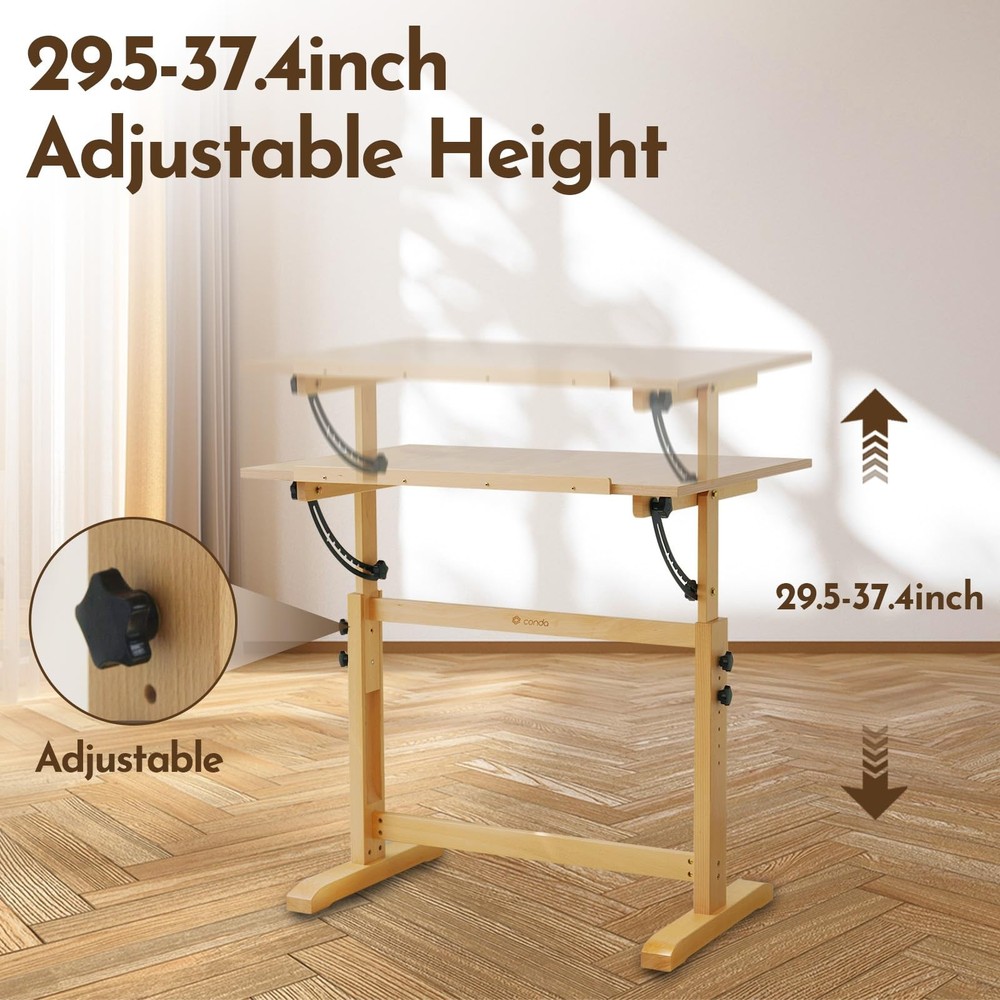 Wood Drafting Table - Adjustable Height, 35.5"x23.5" Plan Table for Construct...