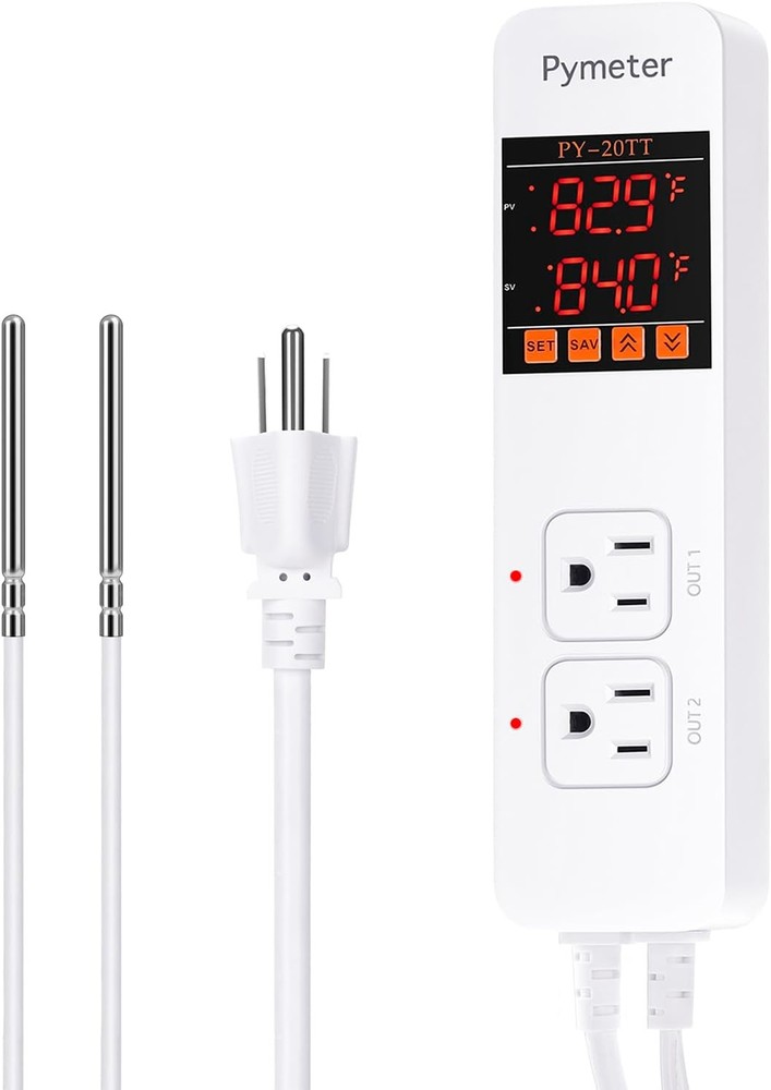 Digital Temperature Controller Dual Probe Reptile Thermostat Controlled White