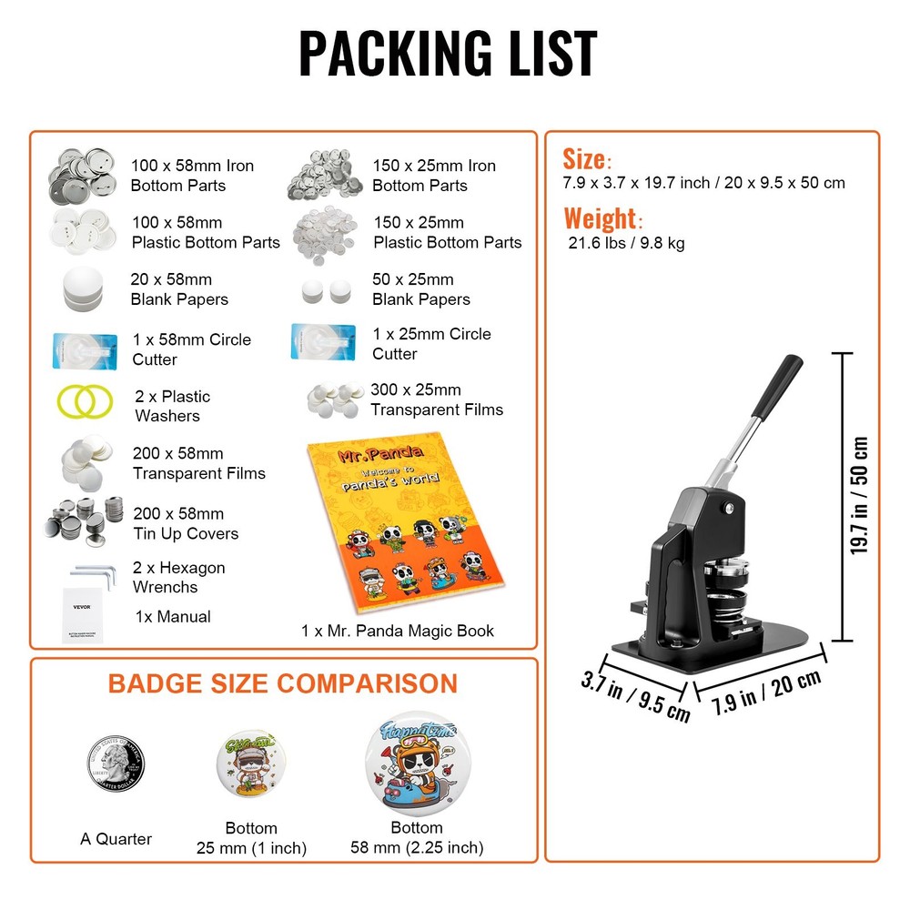 HOT/ Button Maker Machine,Multiple Sizes 1+2.25" Badge Punch Press Kit,Chil