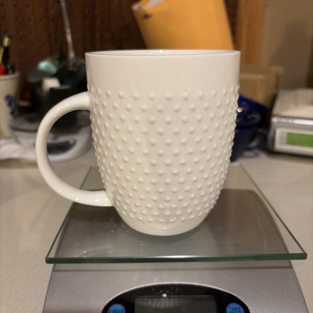 2 Threshold Porcelain White Beaded 16oz Coffee Mugs Cups
