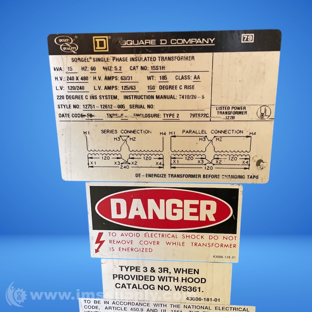 Square D 15S1H Single Phase Transformer FNIP