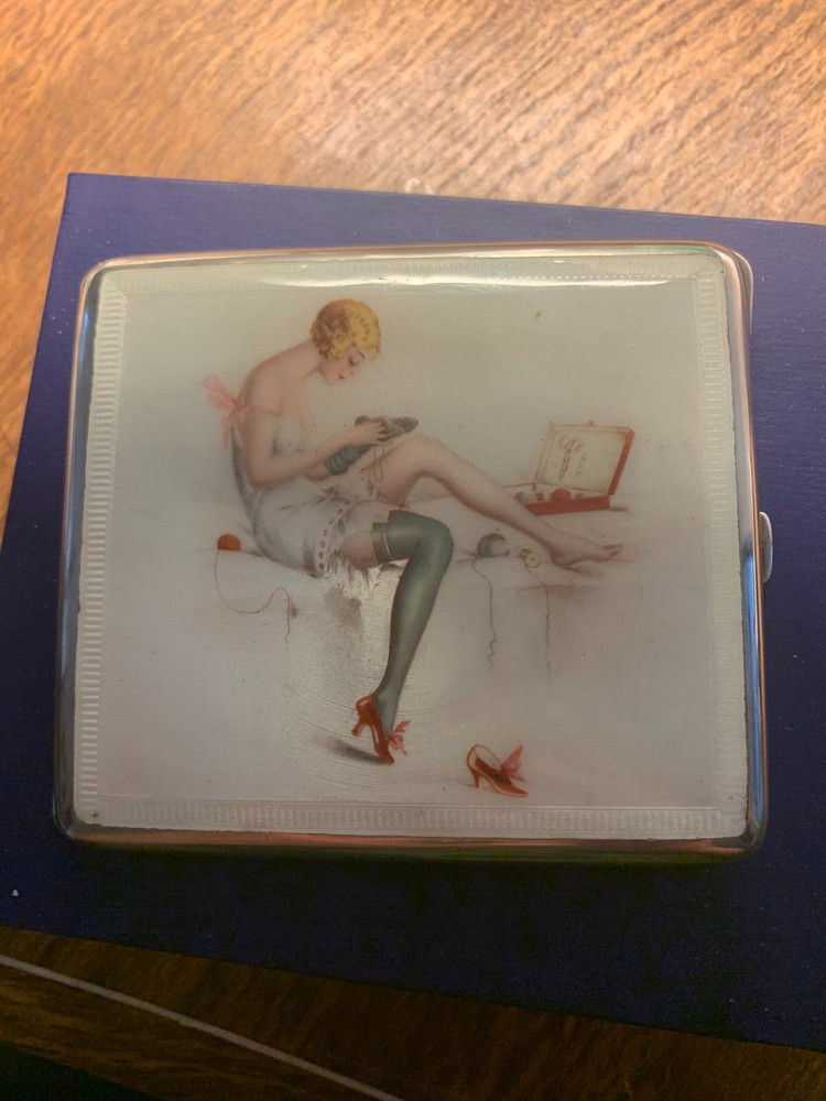 GERMAN Silver and Enamel Cigarette Case with EROTIC THEME