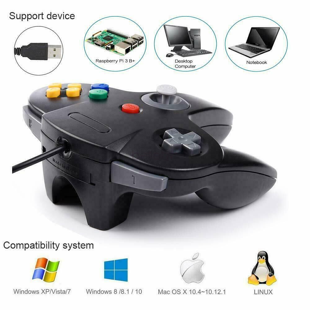 For PC/Mac/Linux N64 SNES NES USB Controller Joypad Classic Wired 64 Bit US Ship