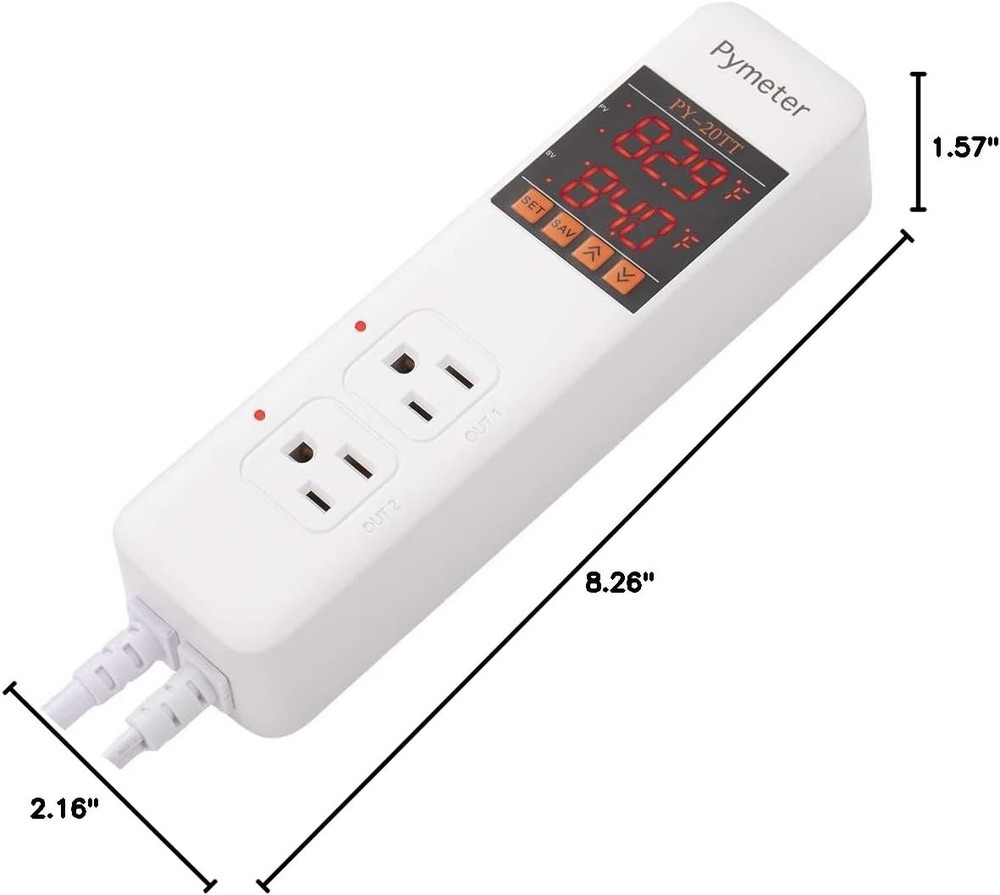 Digital Temperature Controller Dual Probe Reptile Thermostat Controlled White
