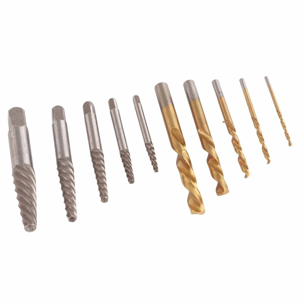 10 Pcs Drill Bit Screw Extractor Set Left Hand Titanium Plated Drill Bit Alloy