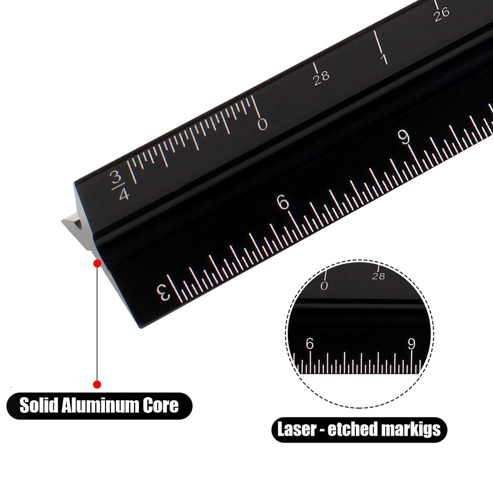 12 Inch Aluminum Triangular Scale Architectural Ruler for Blueprint Artists