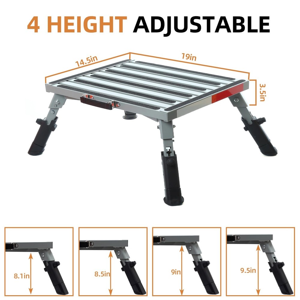 Large RV Step Stool, Adjustable Height Aluminum Folding Platform Step Ladder ...