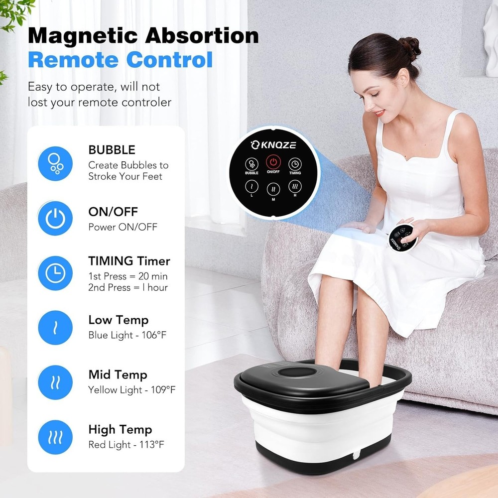 Collapsible Foot Spa Bath with Heat & 16 Rollers - Remote Control
