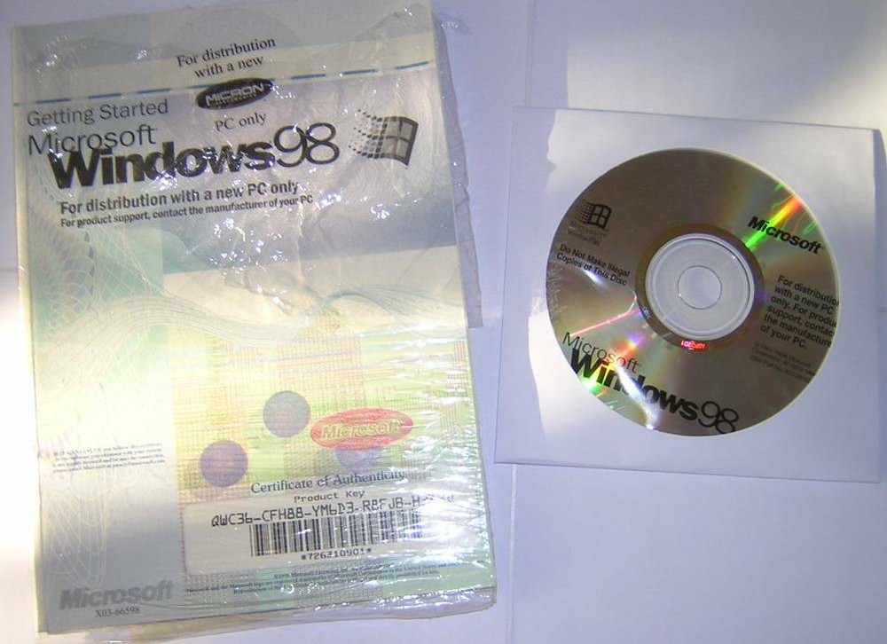 Microsoft Windows 98 Second Edition Install CD-ROM COA/Product Key & User Guide