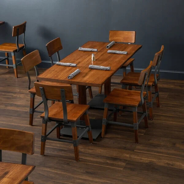 30" x 60" Rectangular Solid Wood Live Edge Restaurant Table Top in Walnut Wood