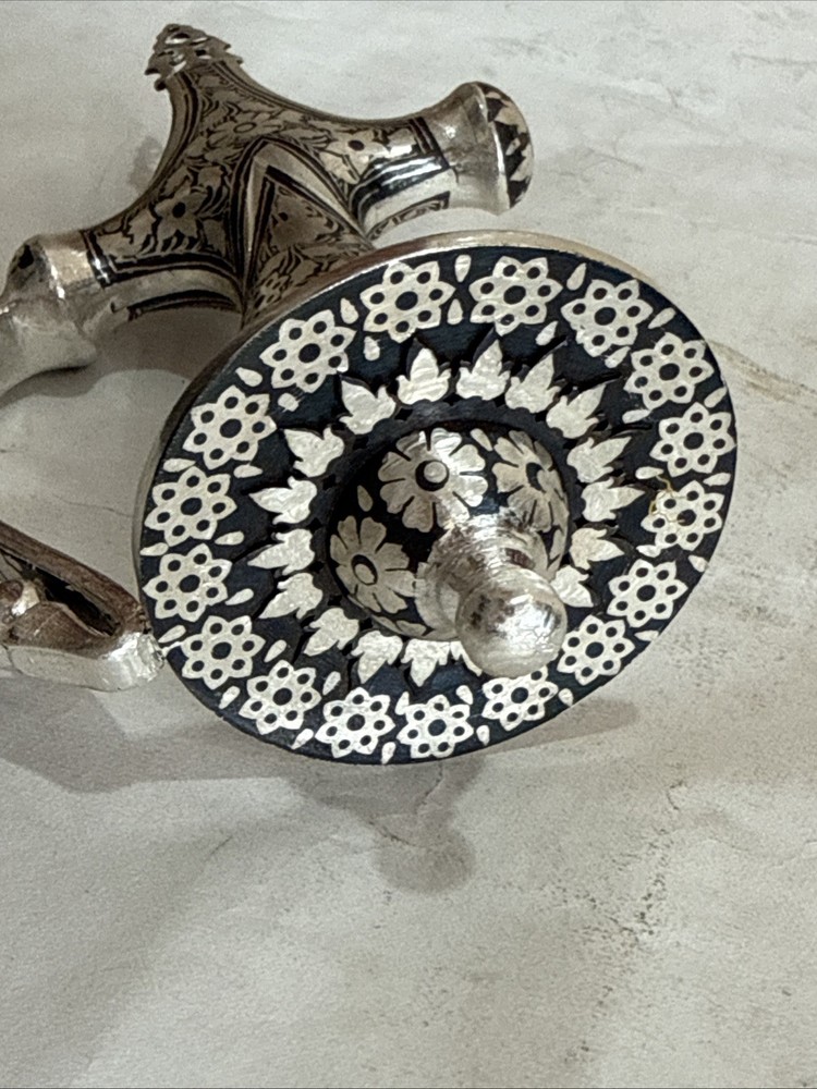 Hand Crafted Mughal Silver inlaid Iron Sword Talwar Handle