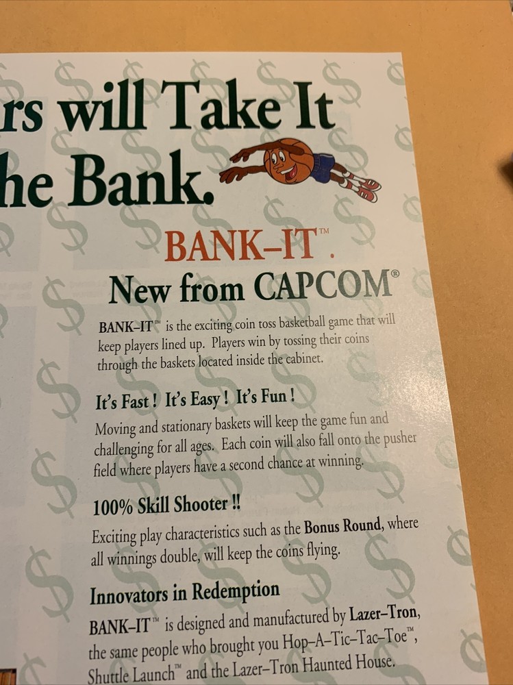 11- 8.5'' Bank it Capcom arcade game AD FLYER