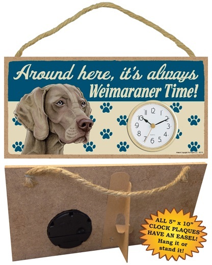 Weimaraner CLOCK-Around here it's always--Time-Hang or Easel Back