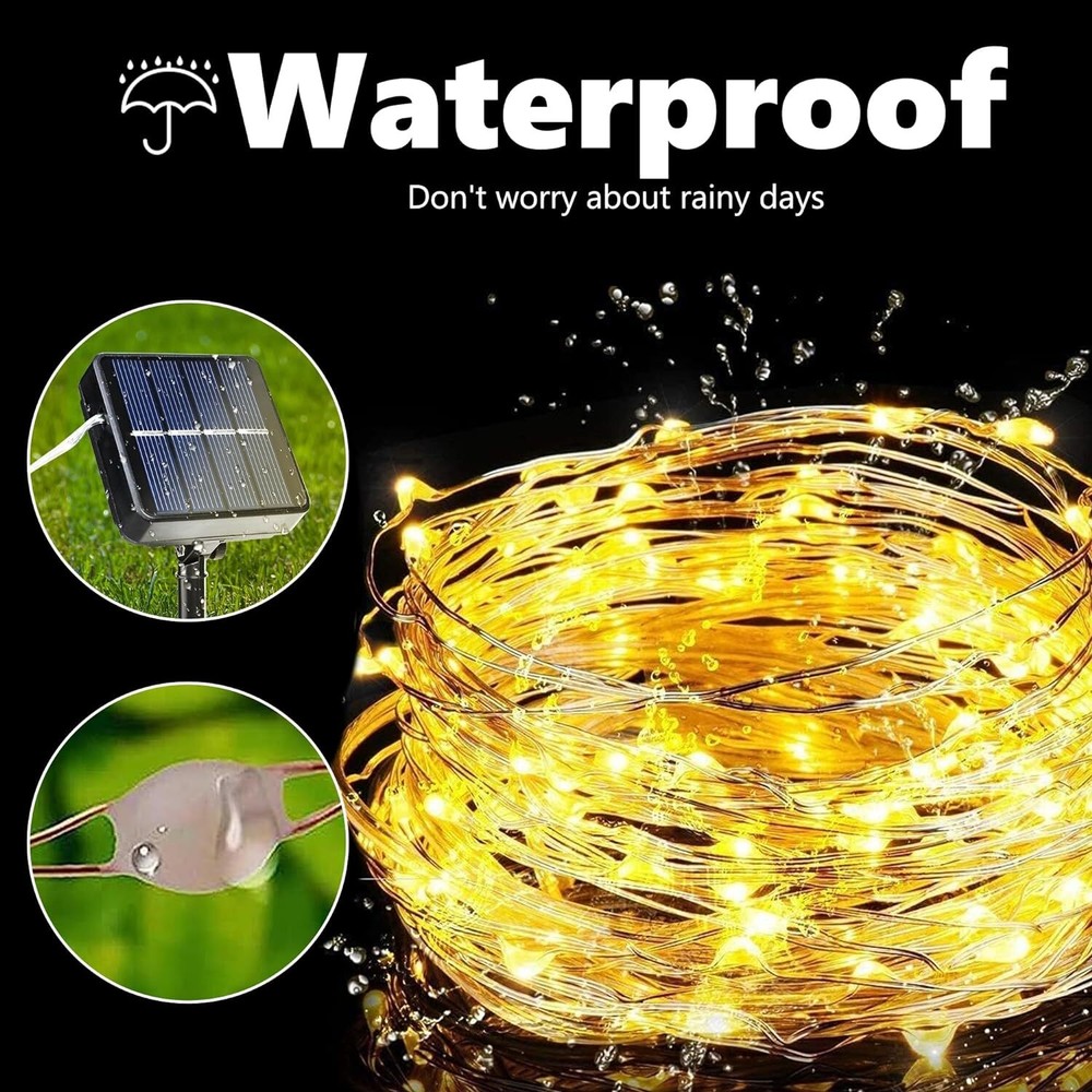 Solar String Lights Outdoor, 2Pack Total 100ft 300LED 8 Modes Solar Fa...