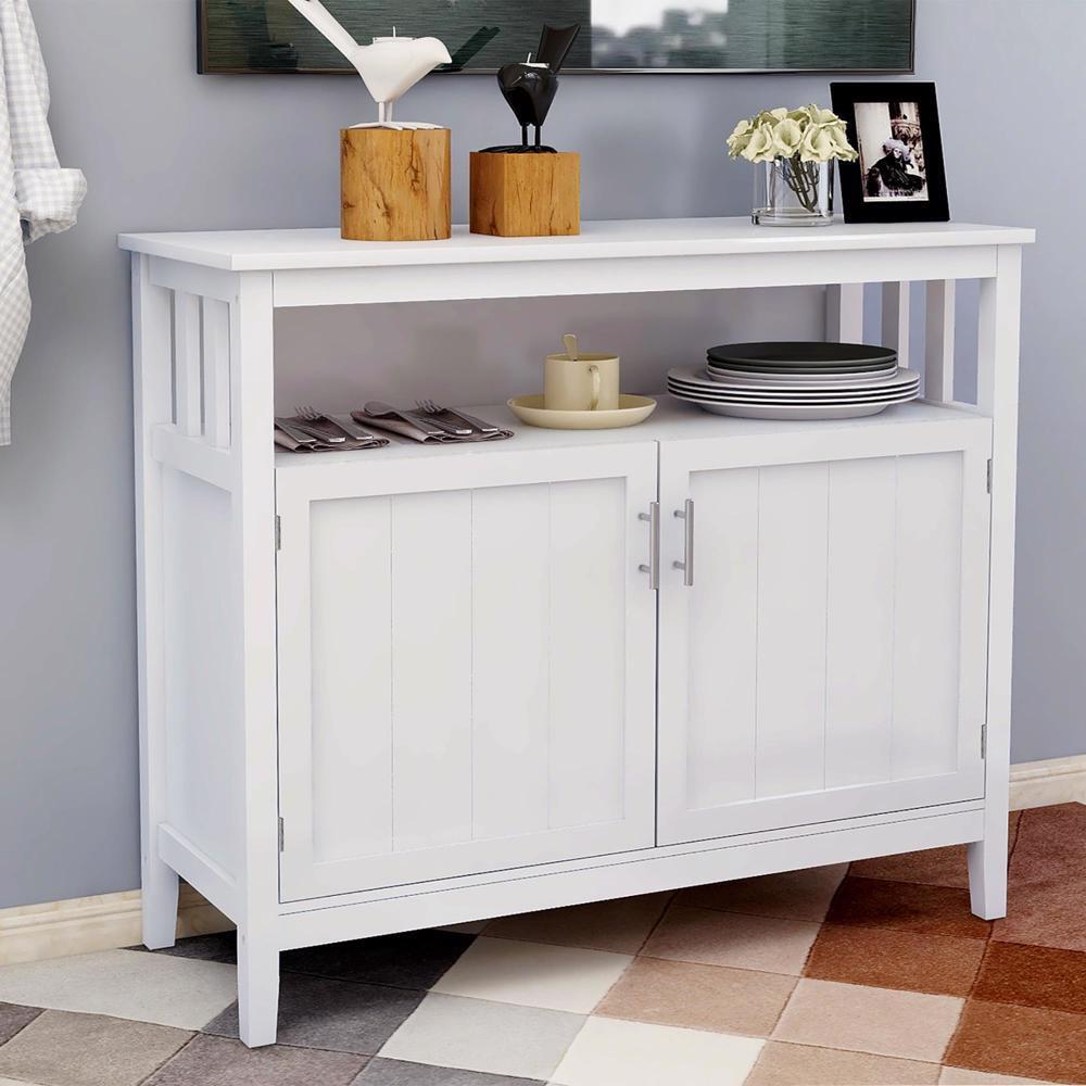 Kitchen Storage Sideboard And Buffet Server Cabinet-Brown /White/Black