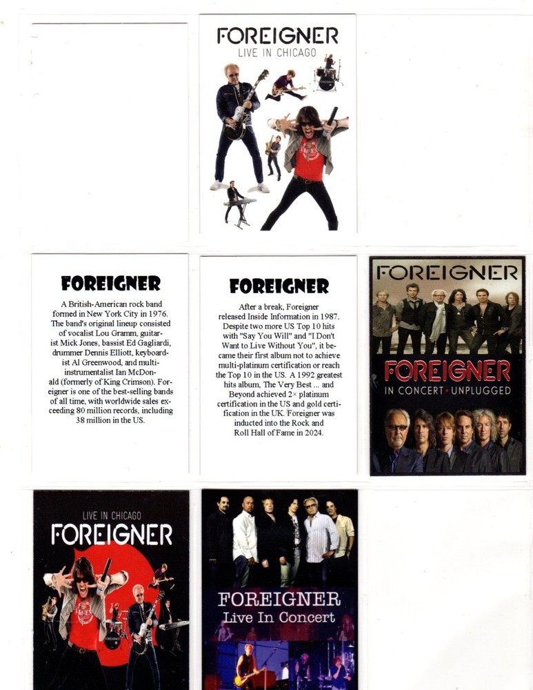 FOREIGNER CUSTOM NOVELTY TRADING CARD 6 CARDS SET