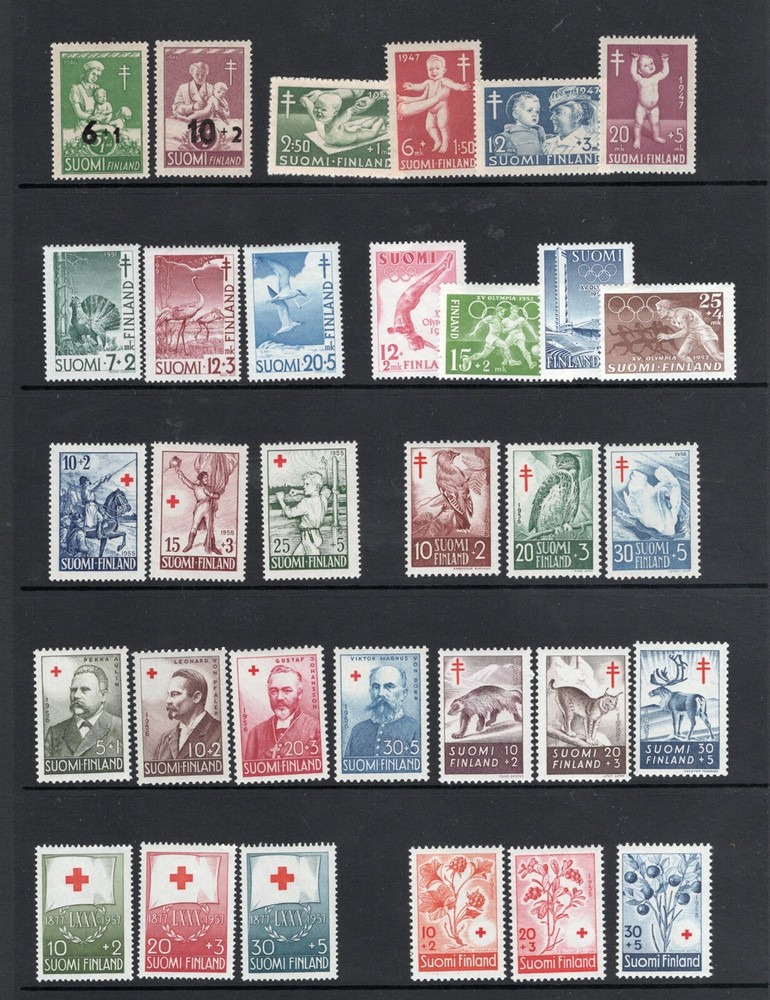 FINLAND MINT NH SEMI POSTAL COLLECTION ALL COMPLETE SETS