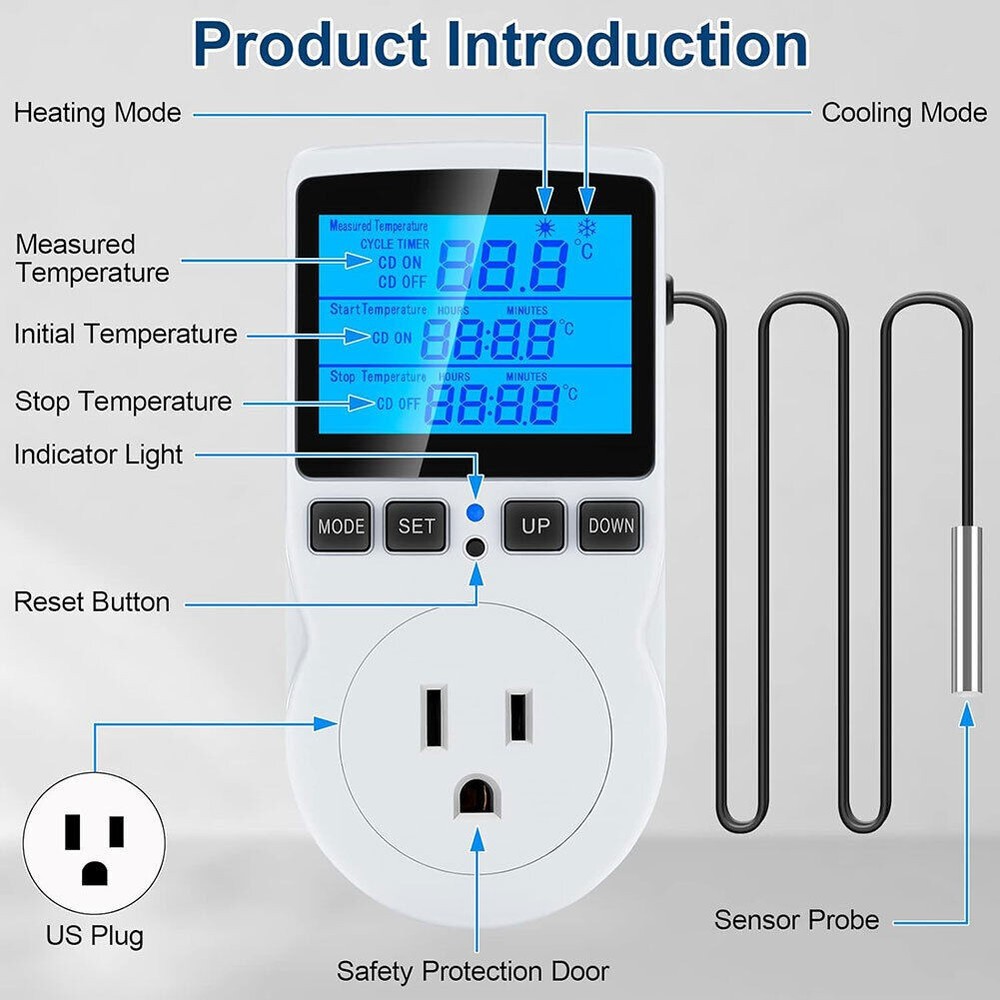 LCD Digital Plug in Thermostat Timer Switch Socket Temperature Controller Switch