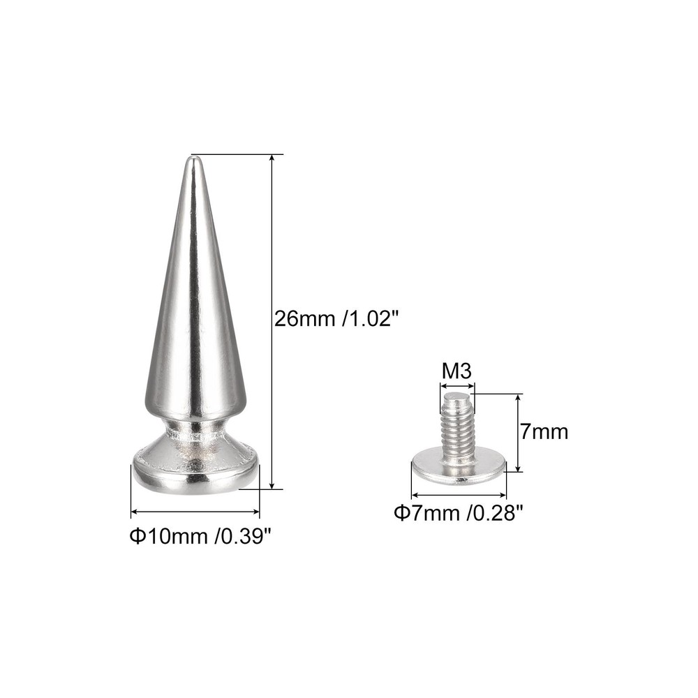 10x26mm Screw Back Rivets, 30 Set Solid Leather Studs Silver Tone